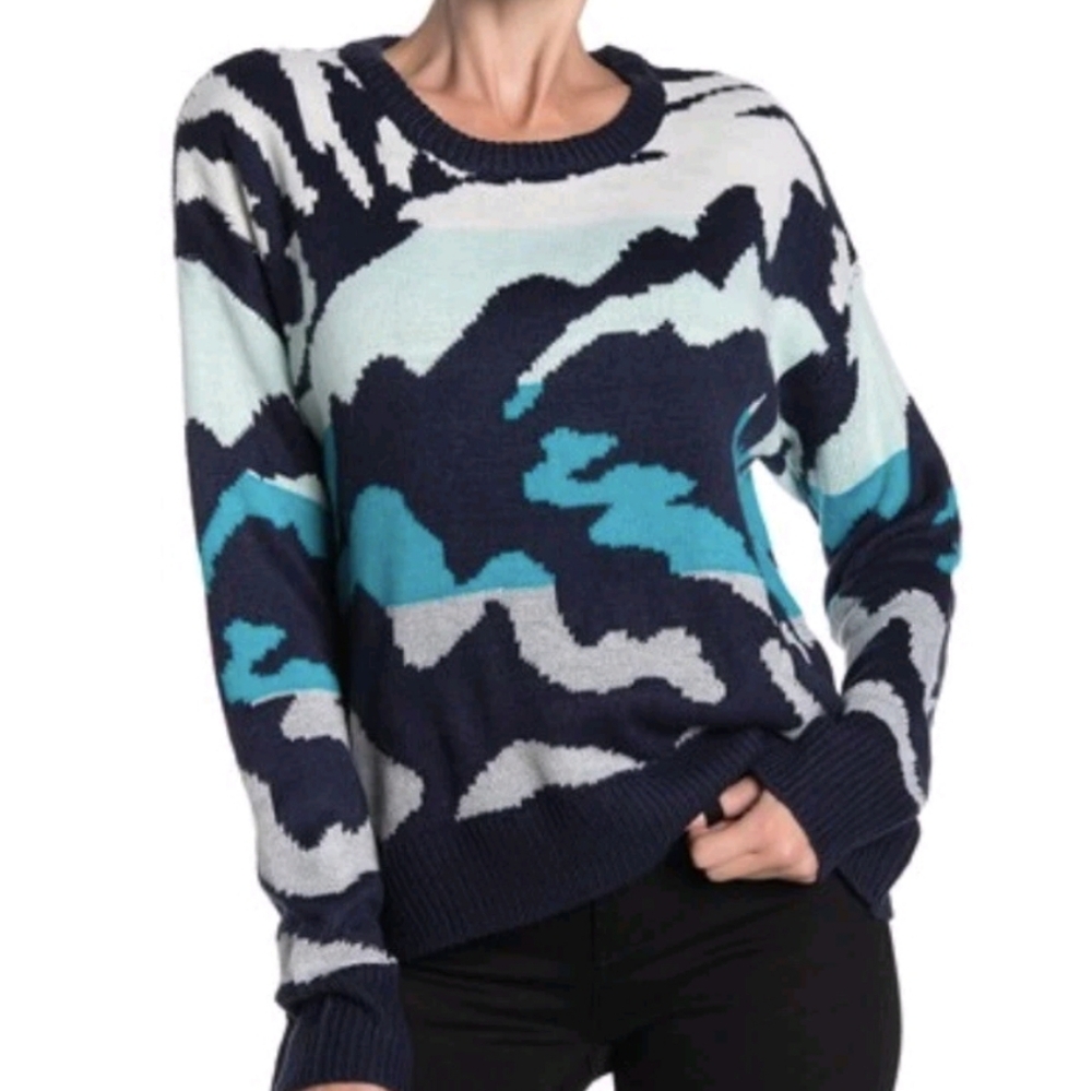 John +Jenn Abstract Patterned Sweater - Blue, Black, White